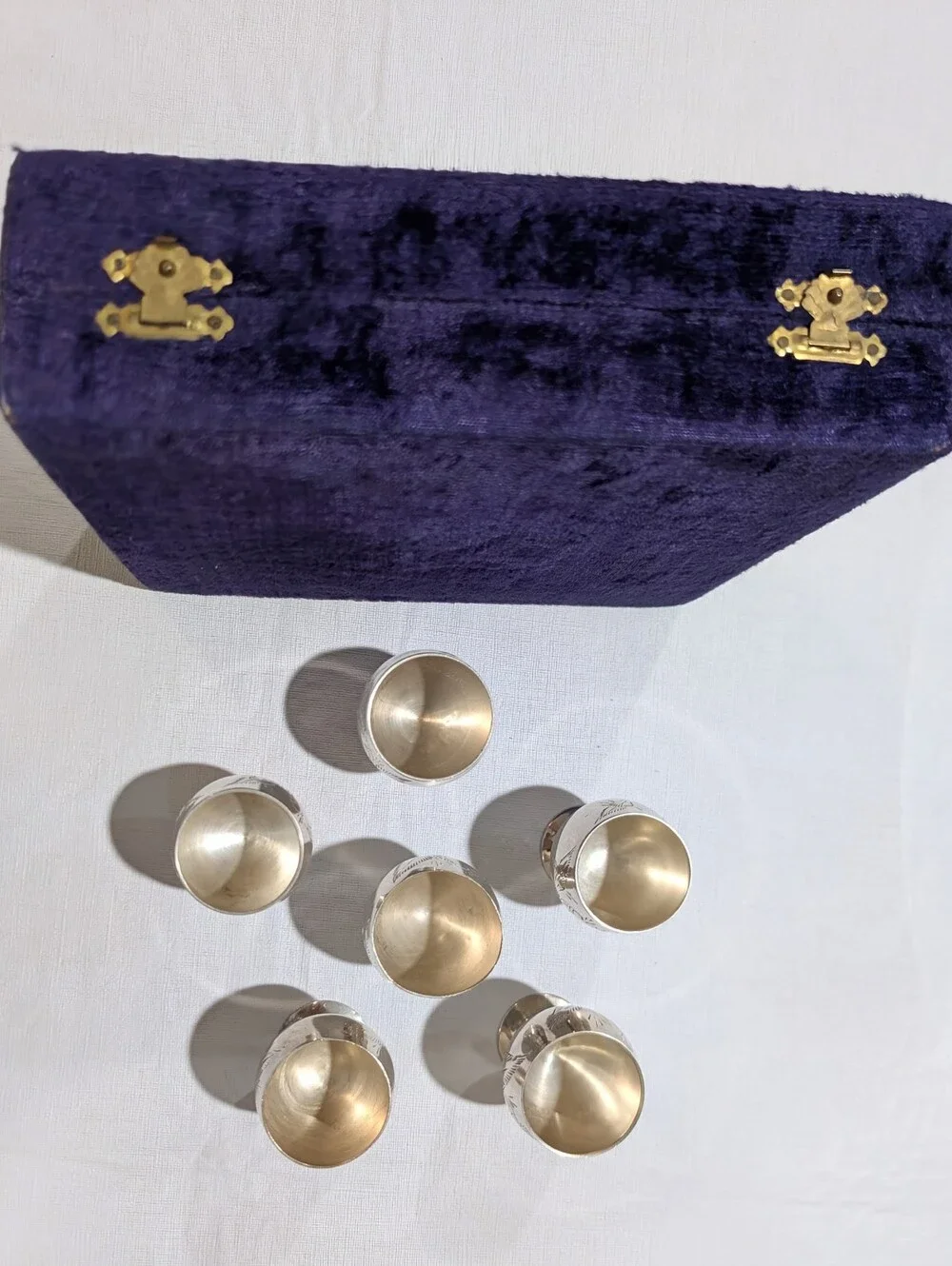 Vintage EPNS Silver Plated Engraved Cordial Goblets -Set of 6- in Original Case